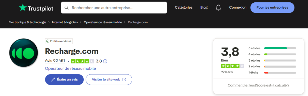 Avis clients Recharge.com
