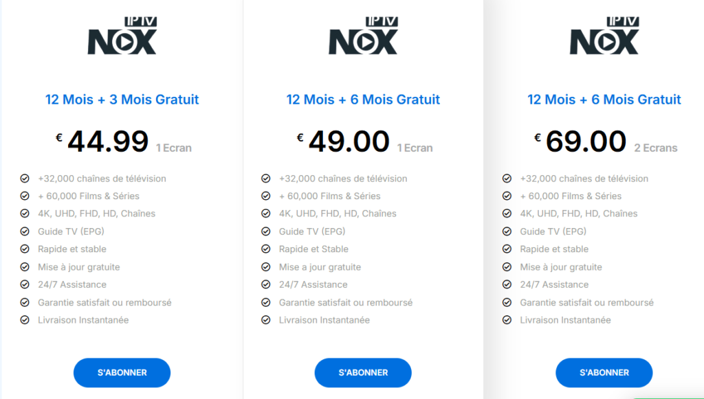 prix IPTV NOX PRO