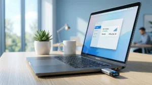 Clé wifi USB insérée dans un ordinateur portable, expliquant comment marche une clé wifi.