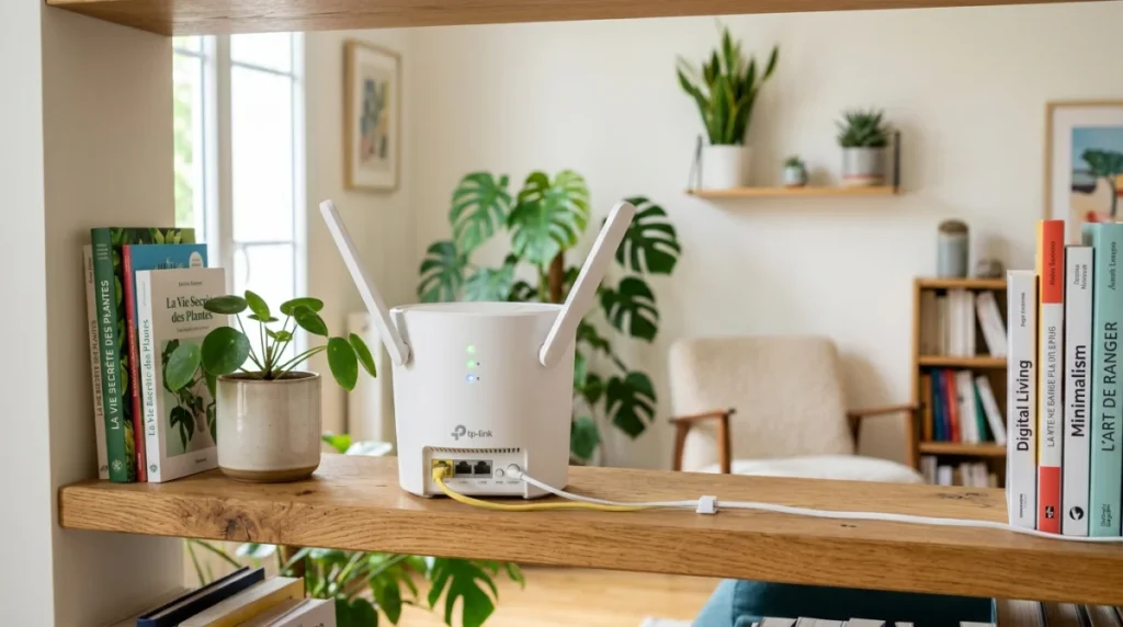 Quel répéteur Wi-Fi choisir : appareil moderne dans un salon lumineux