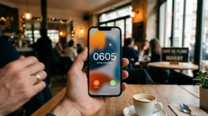 Smartphone affichant le numéro 0605, symbole de la recherche d'opérateur mobile en France.