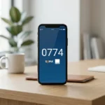 Smartphone affichant 0774, logos Syma et Orange, identifiez votre opérateur mobile.