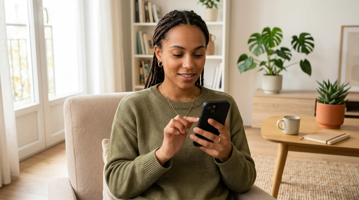 Créer une chaîne WhatsApp : une personne utilise son smartphone pour lancer une nouvelle chaîne.