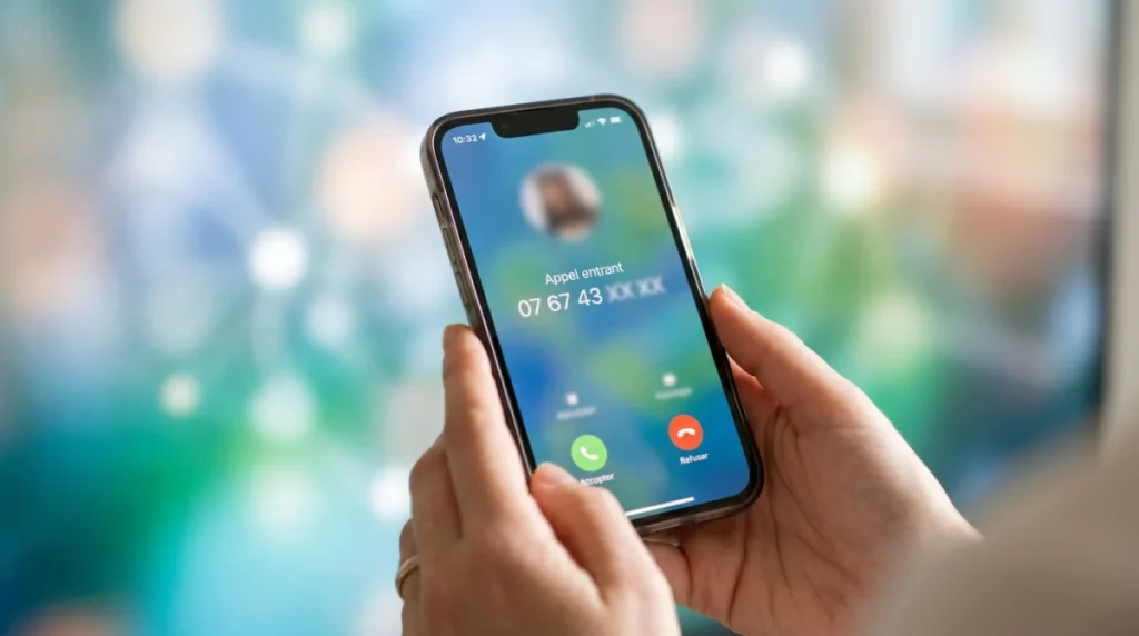 Smartphone affichant un numéro 0767, identifiant l'opérateur mobile en France.