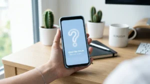 Smartphone affichant un point d'interrogation, aide à identifier l'opérateur 0781.