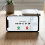 Smartphone moderne sur une table en bois affichant un numéro 06 68 pour identifier quel opérateur choisir.