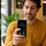 Personne consultant son smartphone pour identifier l'opérateur d'un appel entrant commençant par le préfixe 0780.