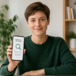 Personne sereine consultant son smartphone dans un bureau lumineux pour identifier l'opérateur derrière le numéro 0759.
