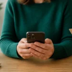 Personne utilisant son smartphone sur un bureau pour effectuer les démarches afin de savoir comment résilier Free Mobile.