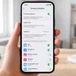 Smartphone affichant les réglages pour activer les données mobiles, avec l’itinérance et les applications visibles.
