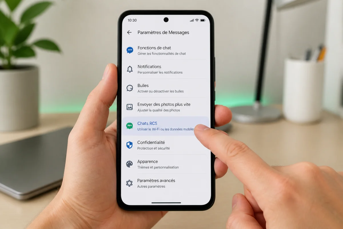 Activer RCS Android depuis les paramètres de l’application Messages sur smartphone
