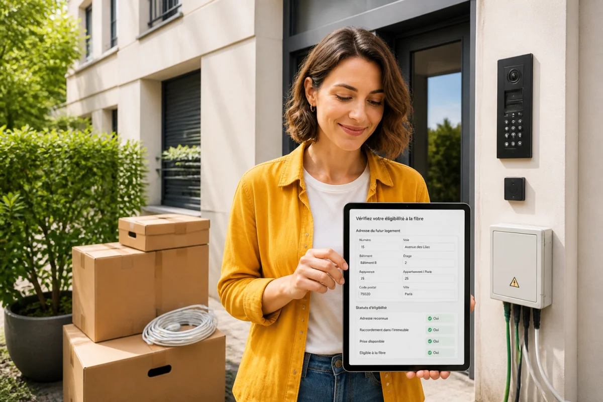 Vérification de l’éligibilité fibre d’un futur logement sur tablette avant un déménagement sans coupure